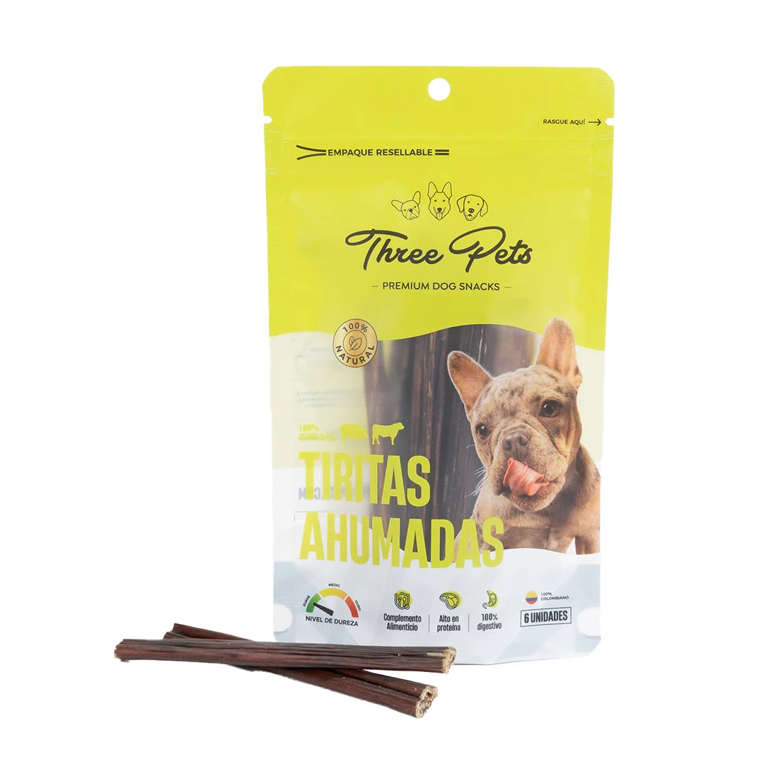 THREE PETS PERRO TIRITAS AHUMADAS