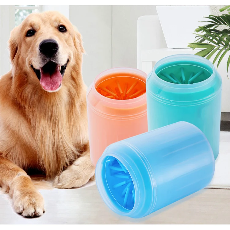 Limpia patas para perros tapa transparente (L 15.2x9.2x7.3cm, Azul)