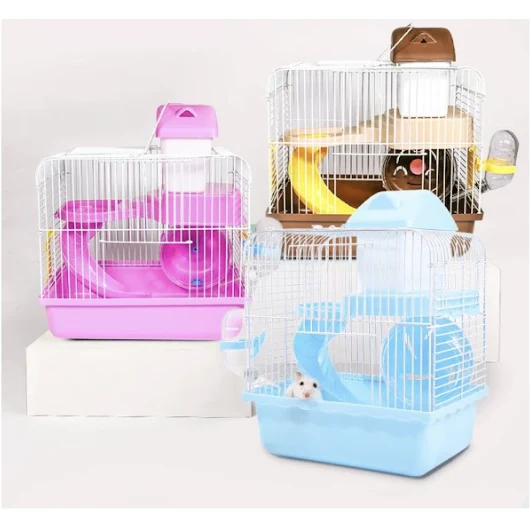Casa para Hamster con rodadero y rueda (M - 27*21*30cm, Azul)