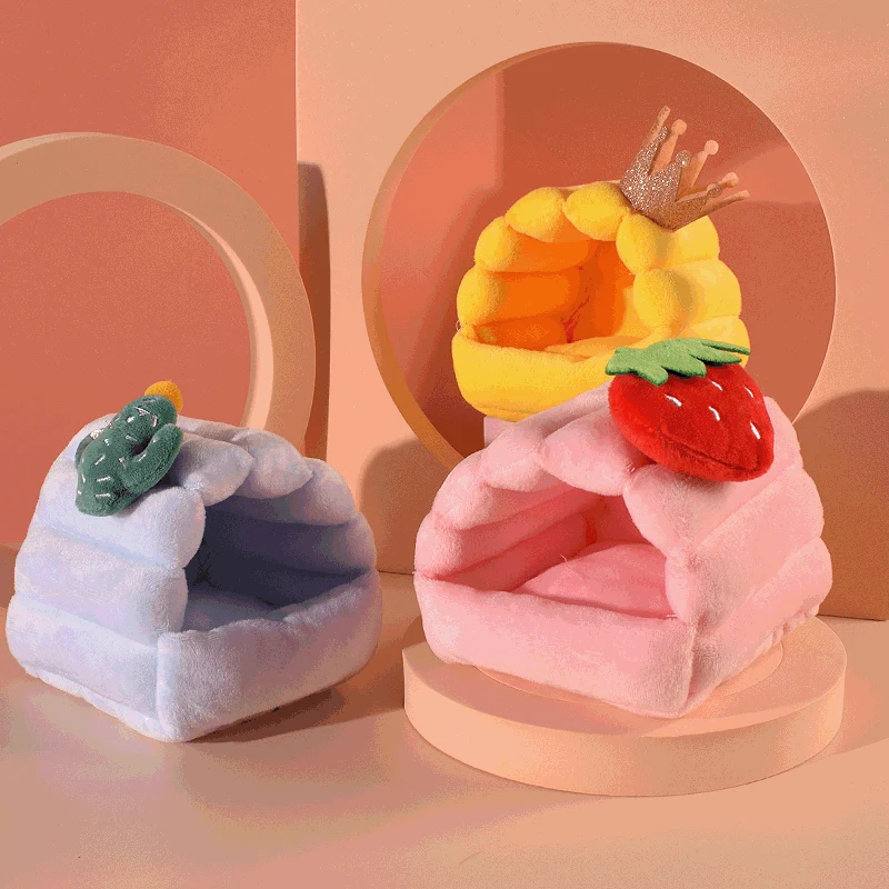 Camita para hamster diseño frutas (S - (13.5*12.5*11CM), Azul)